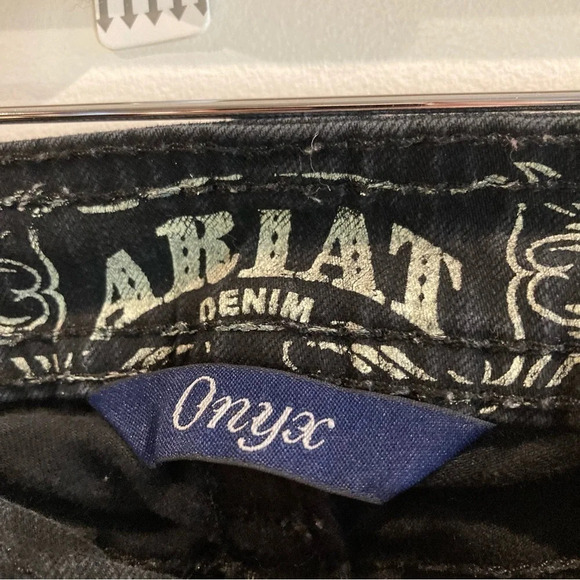 ARIAT Sz 30R Onyx Jeans Rhinestone Studs Washed Black Slim Leg Mid Rise Jeans - Picture 7 of 13